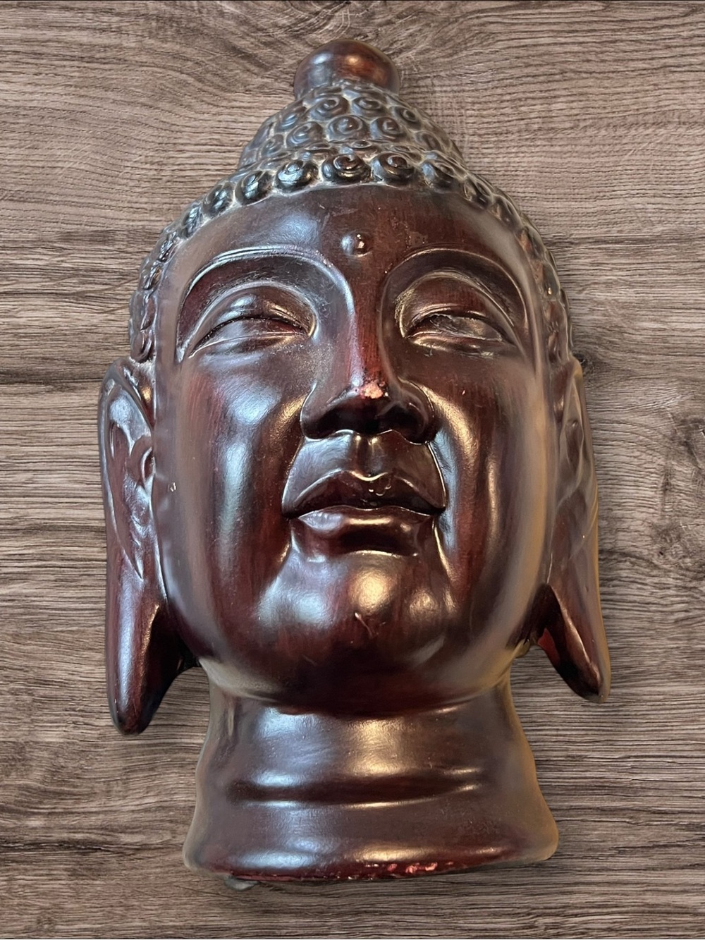 Large Buddha Head Statue Dark Brown Ceramic Asian Zen Home Decor 14”